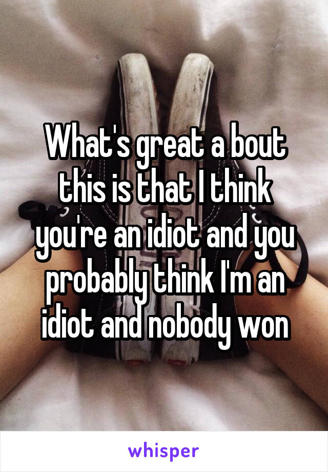 What's great a bout this is that I think you're an idiot and you probably think I'm an idiot and nobody won