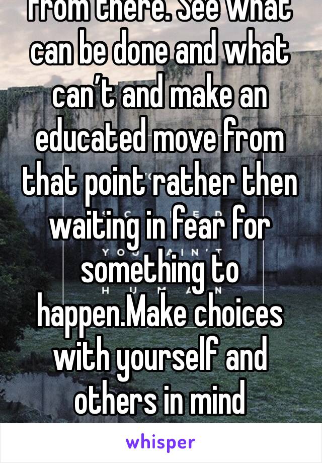 From there. See what can be done and what can’t and make an educated move from that point rather then waiting in fear for something to happen.Make choices with yourself and others in mind