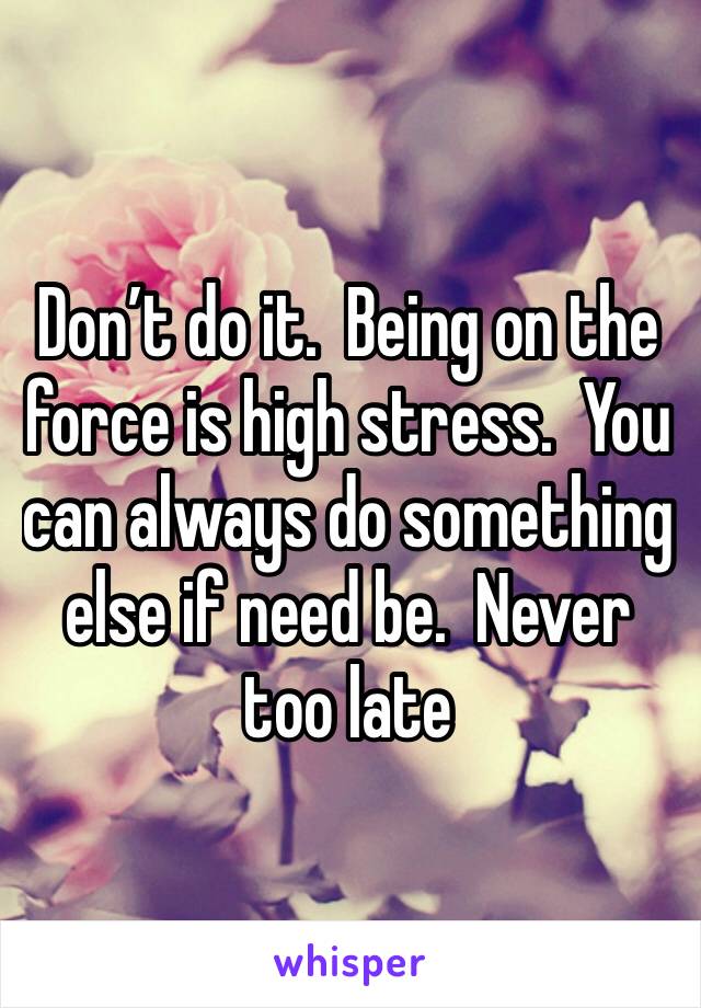 Don’t do it.  Being on the force is high stress.  You can always do something else if need be.  Never too late