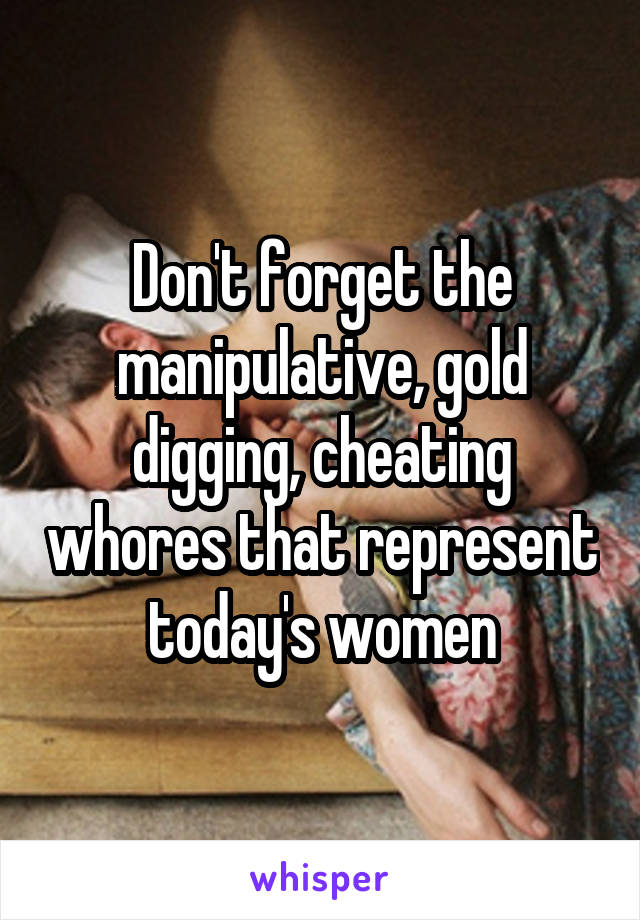 Don't forget the manipulative, gold digging, cheating whores that represent today's women