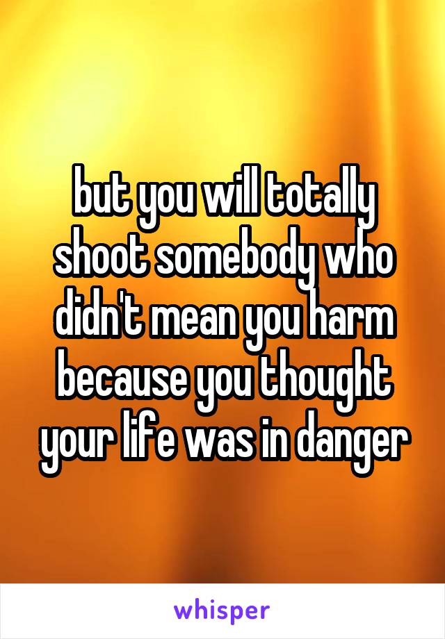 but you will totally shoot somebody who didn't mean you harm because you thought your life was in danger