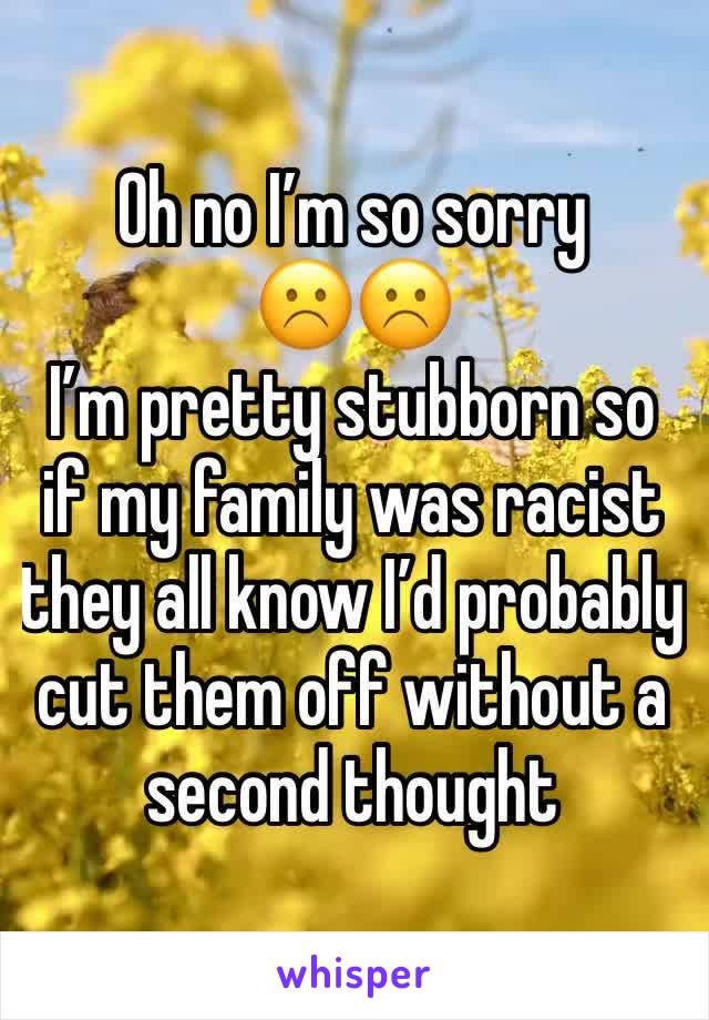 Oh no I’m so sorry 
☹️☹️
I’m pretty stubborn so if my family was racist they all know I’d probably cut them off without a second thought