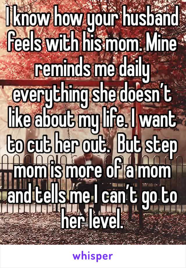 I know how your husband feels with his mom. Mine reminds me daily everything she doesn’t like about my life. I want to cut her out.  But step mom is more of a mom and tells me I can’t go to her level.