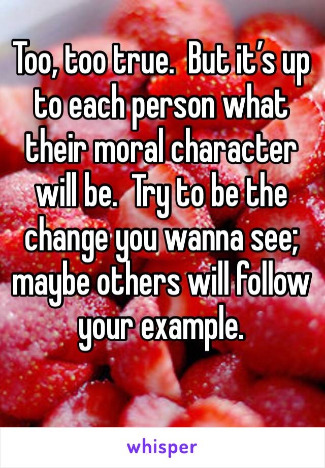 Too, too true.  But it’s up to each person what their moral character will be.  Try to be the change you wanna see; maybe others will follow your example.  