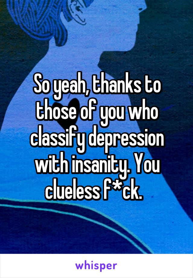 So yeah, thanks to those of you who classify depression with insanity. You clueless f*ck.  