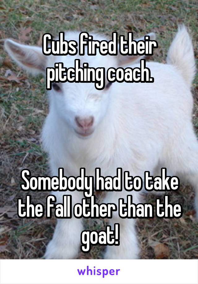Cubs fired their pitching coach.



Somebody had to take the fall other than the goat!
