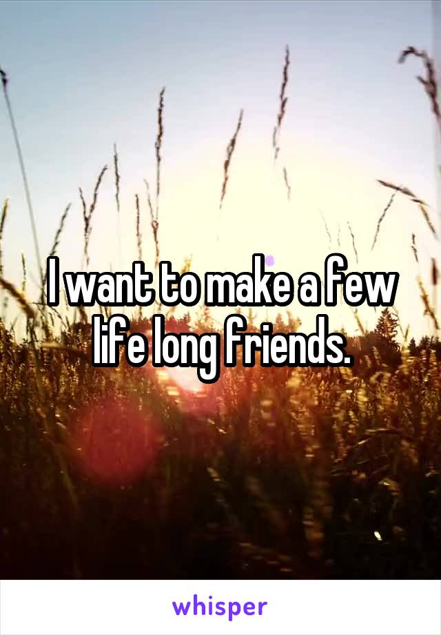 I want to make a few life long friends.