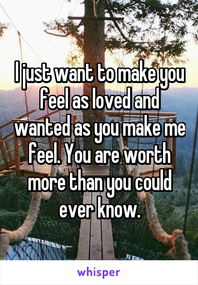 I just want to make you feel as loved and wanted as you make me feel. You are worth more than you could ever know.