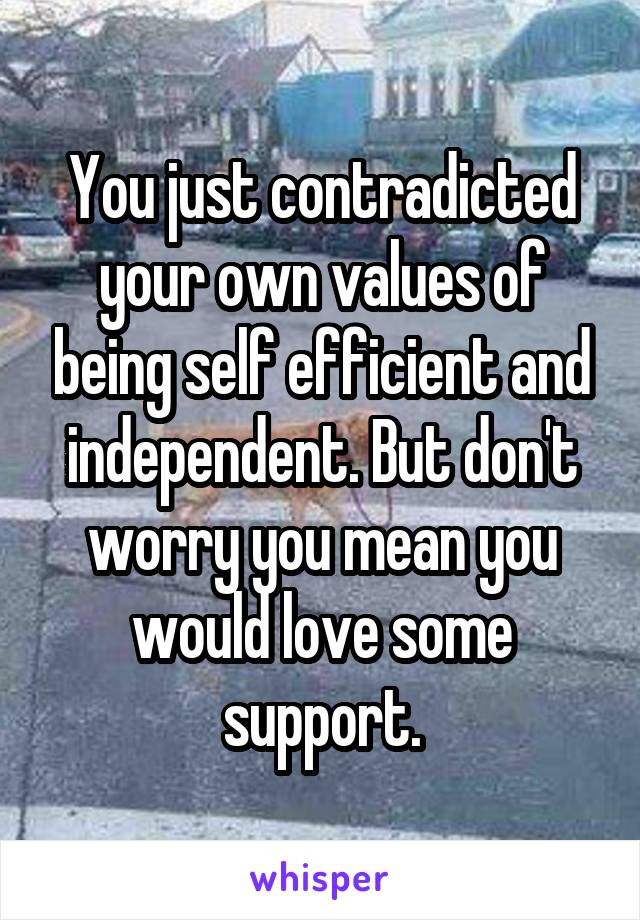 You just contradicted your own values of being self efficient and independent. But don't worry you mean you would love some support.
