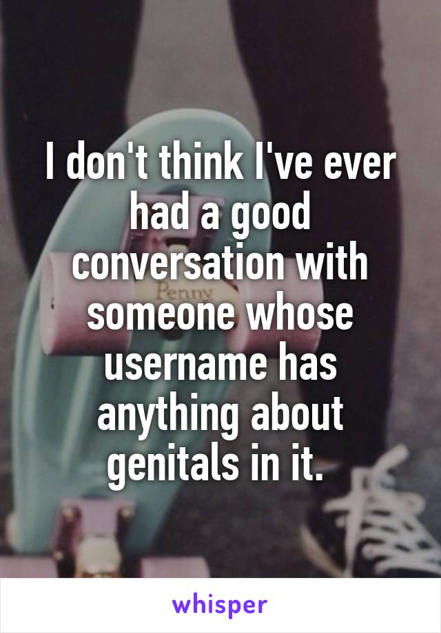 I don't think I've ever had a good conversation with someone whose username has anything about genitals in it. 