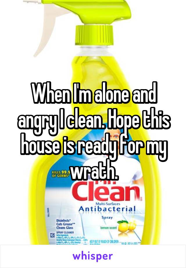 When I'm alone and angry I clean. Hope this house is ready for my wrath.