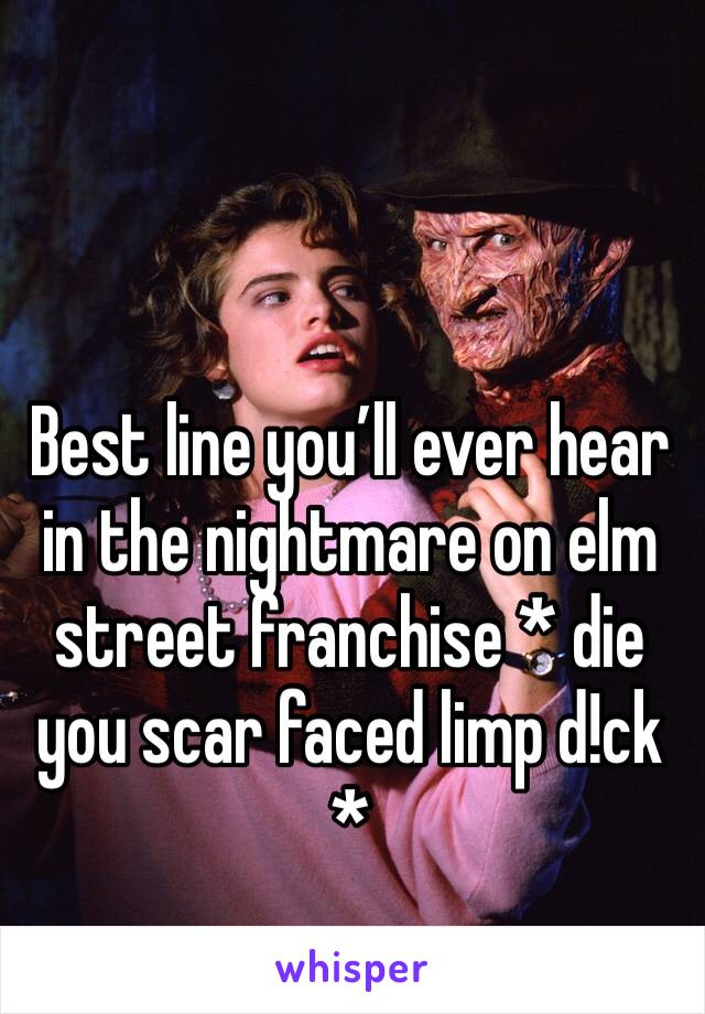 Best line you’ll ever hear in the nightmare on elm street franchise * die you scar faced limp d!ck *