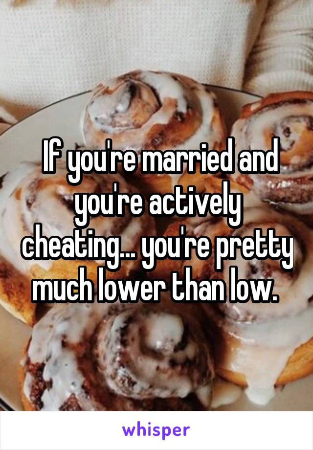  If you're married and you're actively cheating... you're pretty much lower than low. 