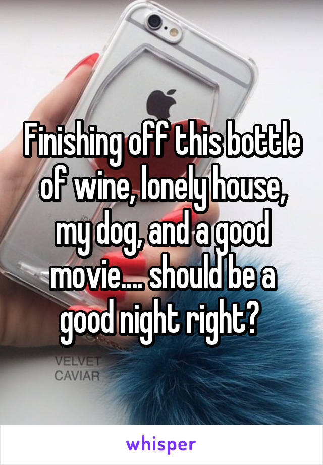 Finishing off this bottle of wine, lonely house, my dog, and a good movie.... should be a good night right? 