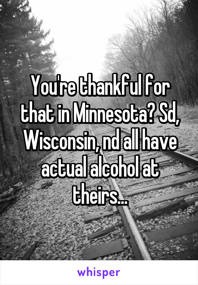 You're thankful for that in Minnesota? Sd, Wisconsin, nd all have actual alcohol at theirs...