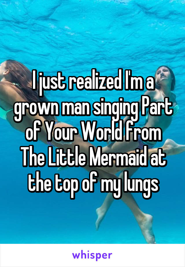 I just realized I'm a grown man singing Part of Your World from The Little Mermaid at the top of my lungs