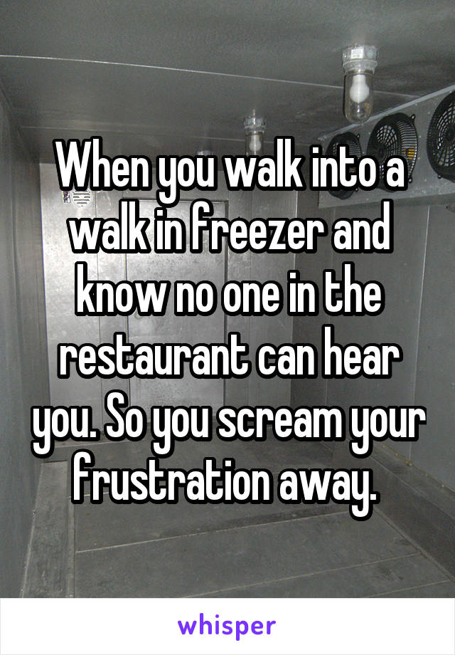 When you walk into a walk in freezer and know no one in the restaurant can hear you. So you scream your frustration away. 