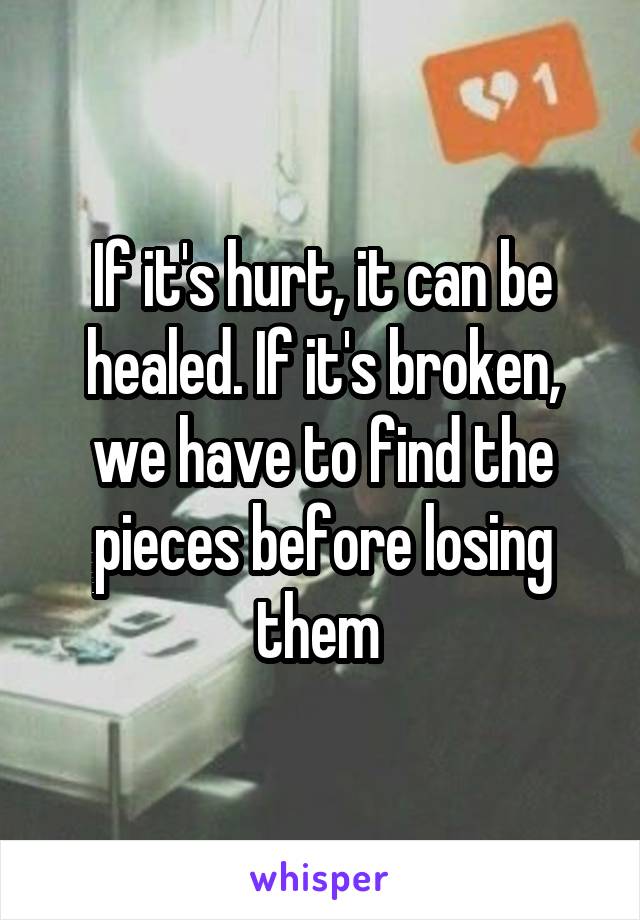 If it's hurt, it can be healed. If it's broken, we have to find the pieces before losing them 