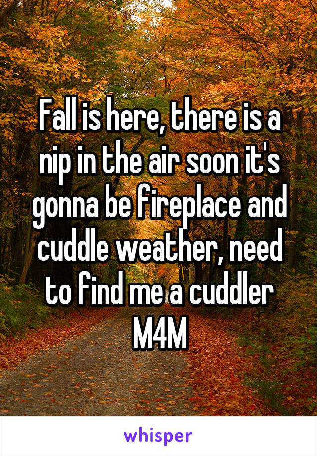 Fall is here, there is a nip in the air soon it's gonna be fireplace and cuddle weather, need to find me a cuddler M4M