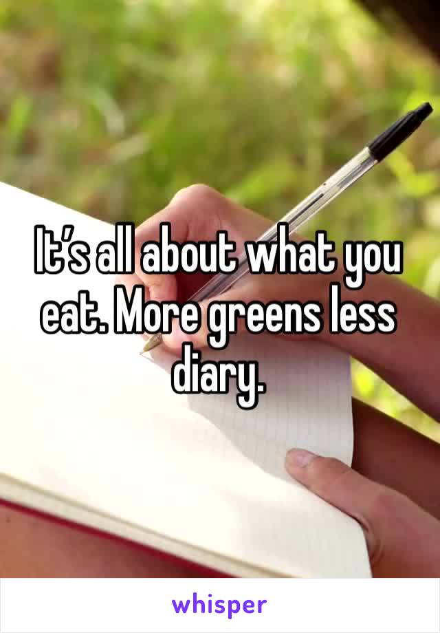 It’s all about what you eat. More greens less diary. 