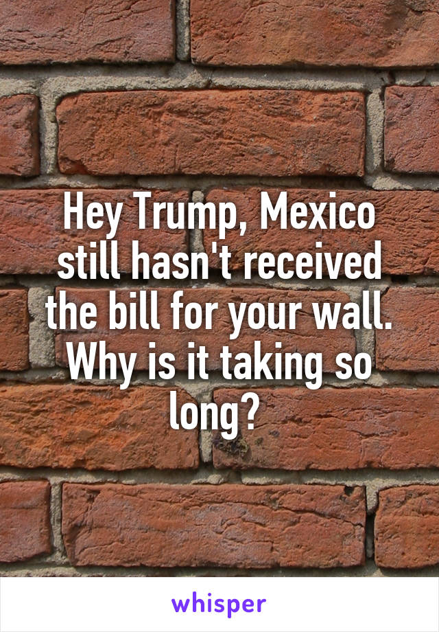 Hey Trump, Mexico still hasn't received the bill for your wall. Why is it taking so long? 