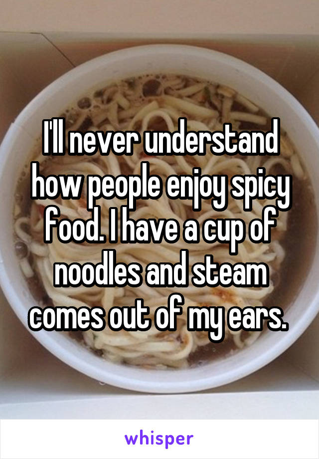 I'll never understand how people enjoy spicy food. I have a cup of noodles and steam comes out of my ears. 