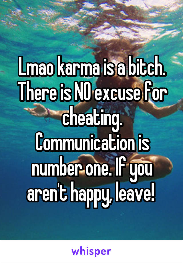 Lmao karma is a bitch. There is NO excuse for cheating. Communication is number one. If you aren't happy, leave! 