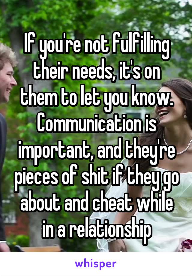 If you're not fulfilling their needs, it's on them to let you know. Communication is important, and they're pieces of shit if they go about and cheat while in a relationship