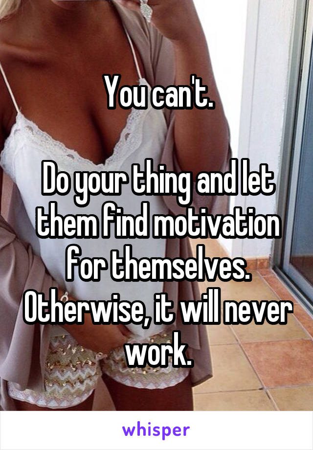You can't.

Do your thing and let them find motivation for themselves. Otherwise, it will never work.