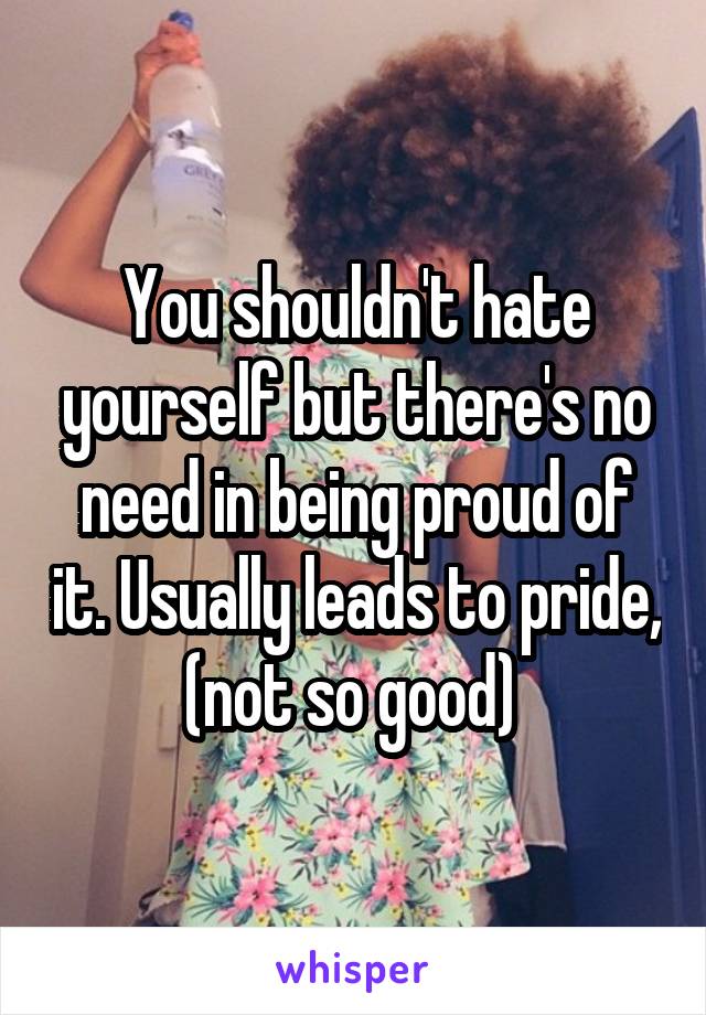You shouldn't hate yourself but there's no need in being proud of it. Usually leads to pride, (not so good) 