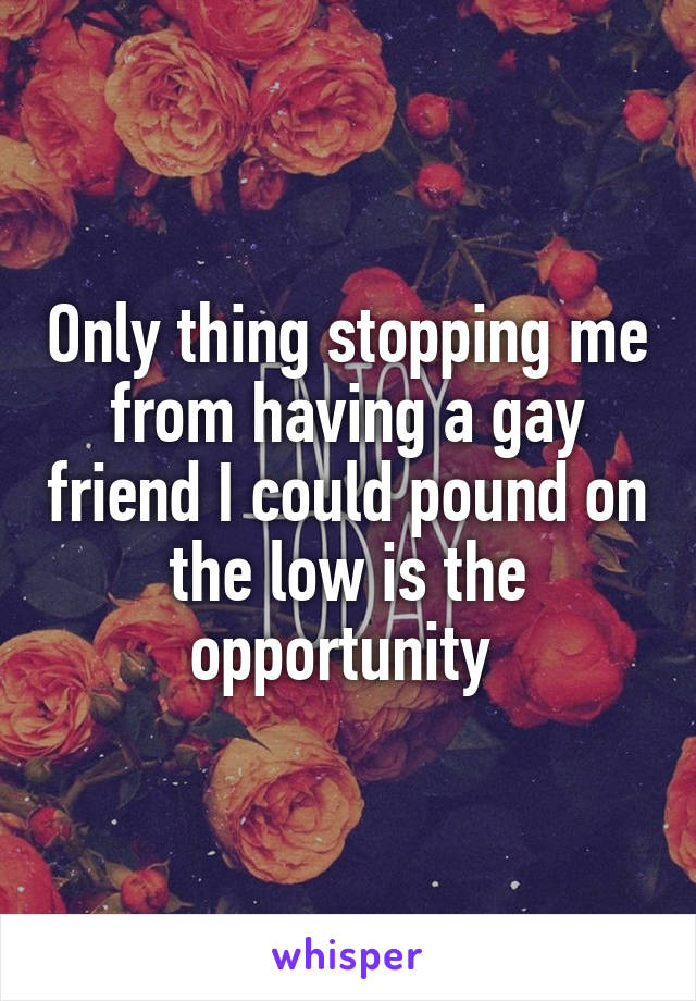 Only thing stopping me from having a gay friend I could pound on the low is the opportunity 