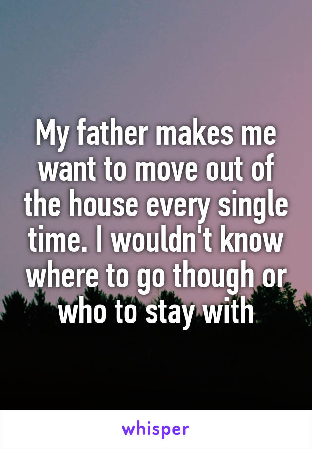 My father makes me want to move out of the house every single time. I wouldn't know where to go though or who to stay with