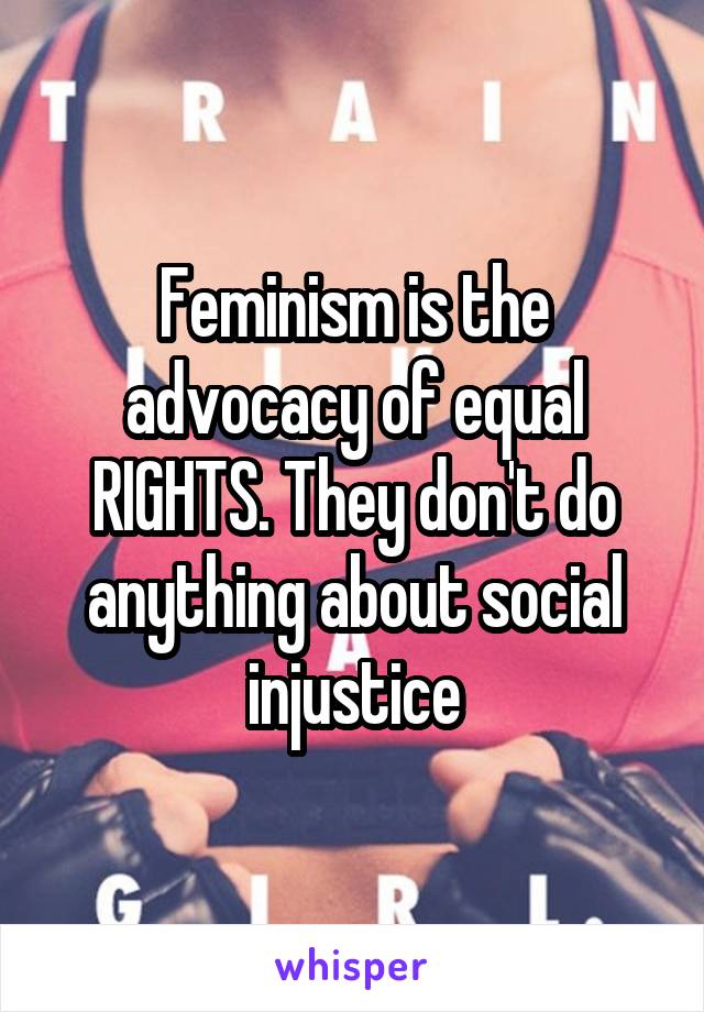 Feminism is the advocacy of equal RIGHTS. They don't do anything about social injustice
