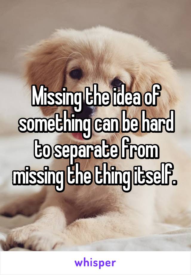 Missing the idea of something can be hard to separate from missing the thing itself. 