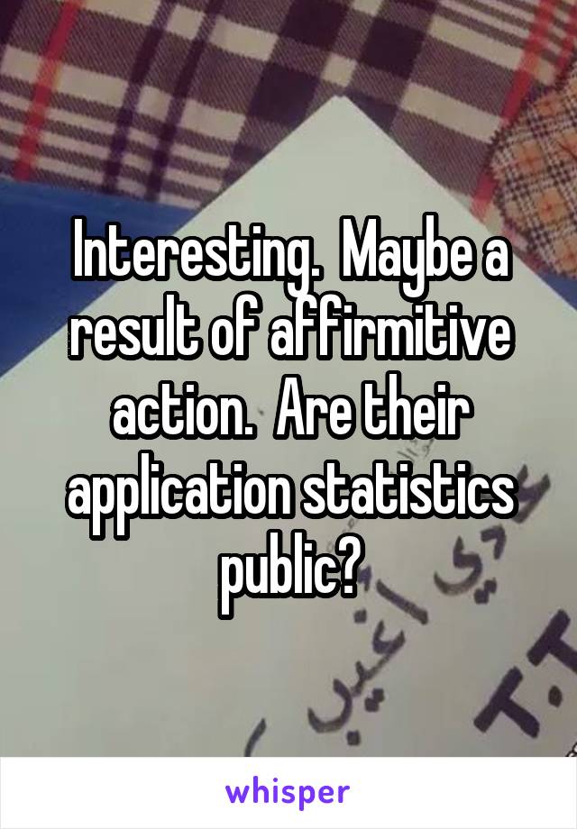 Interesting.  Maybe a result of affirmitive action.  Are their application statistics public?