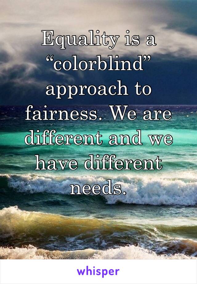 Equality is a “colorblind” approach to fairness. We are different and we have different needs.