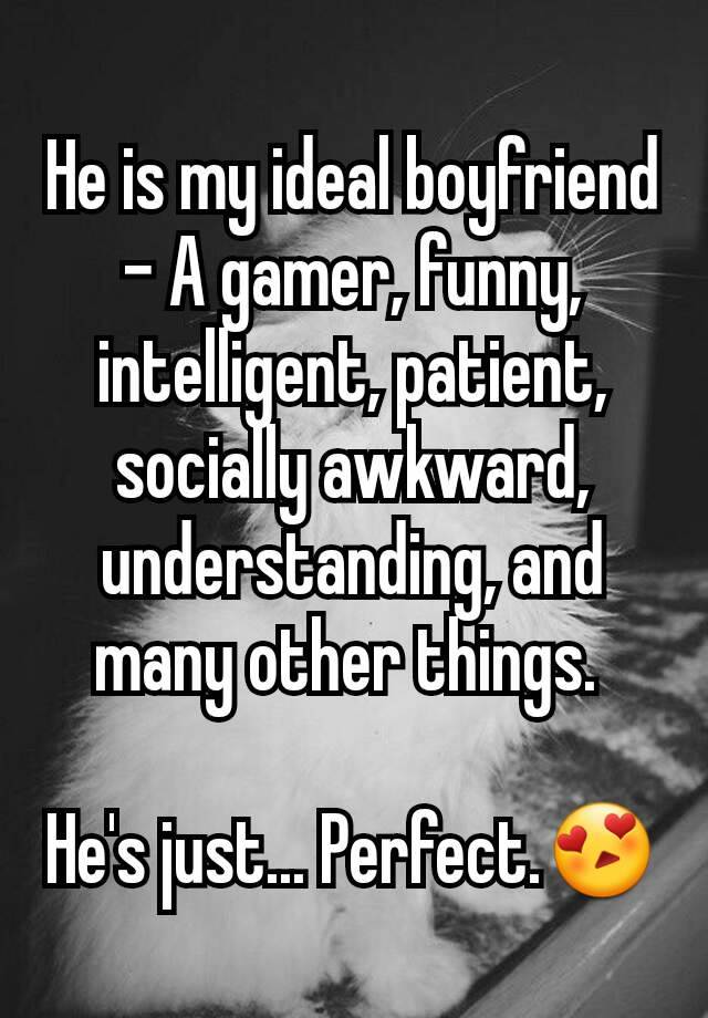 He is my ideal boyfriend - A gamer, funny, intelligent, patient, socially awkward, understanding, and many other things. 

He's just... Perfect.😍