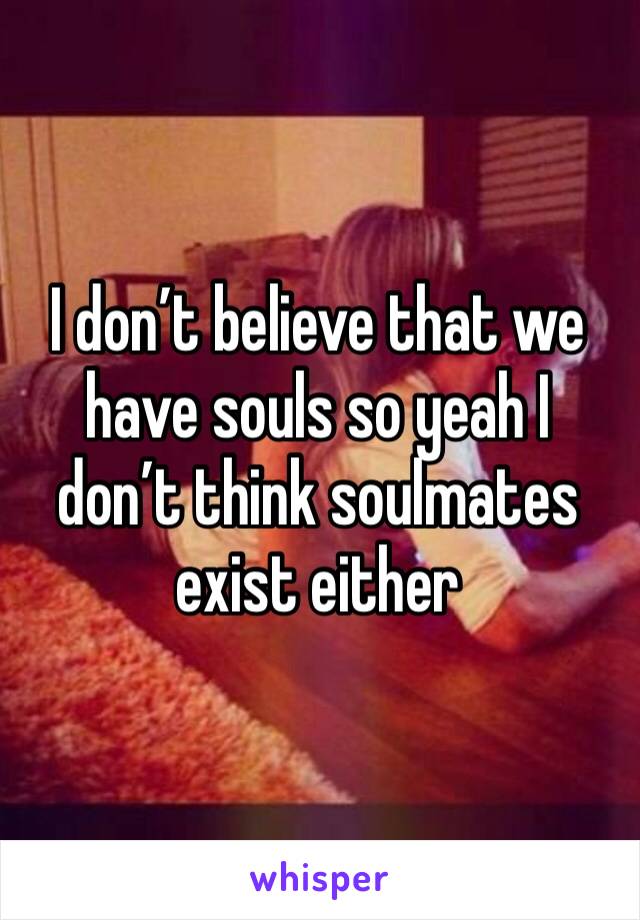 I don’t believe that we have souls so yeah I don’t think soulmates exist either 