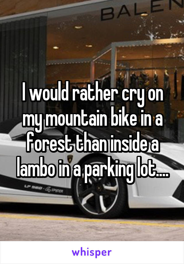 I would rather cry on my mountain bike in a forest than inside a lambo in a parking lot....