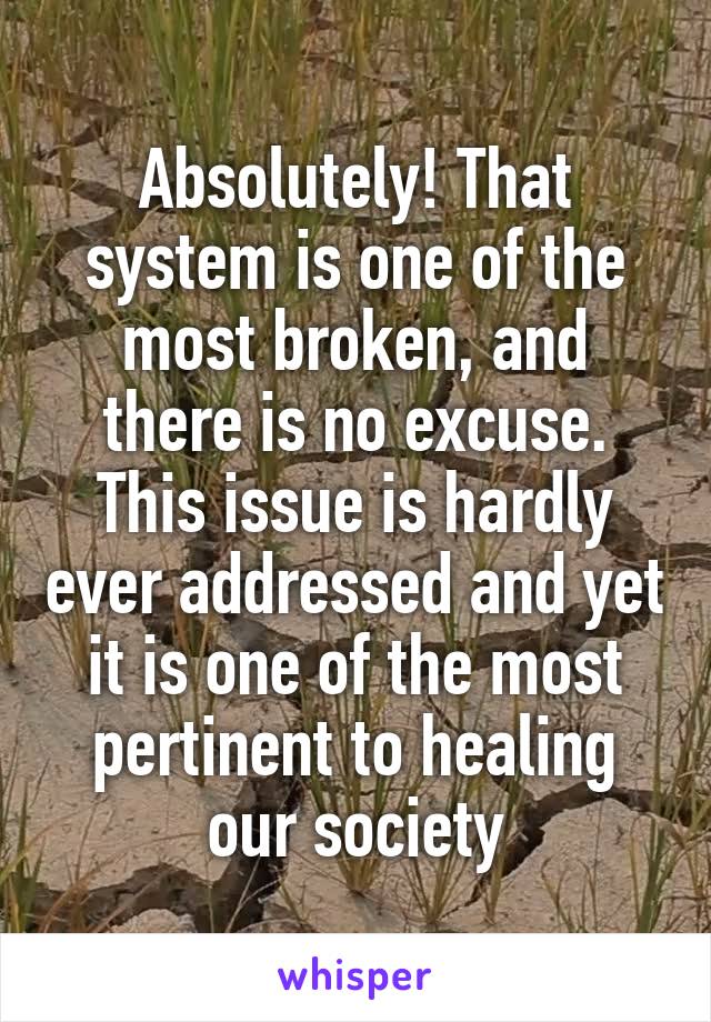 Absolutely! That system is one of the most broken, and there is no excuse. This issue is hardly ever addressed and yet it is one of the most pertinent to healing our society