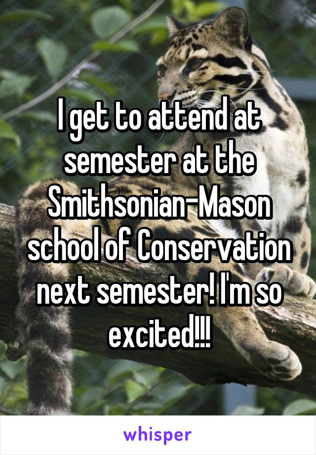 I get to attend at semester at the Smithsonian-Mason school of Conservation next semester! I'm so excited!!!