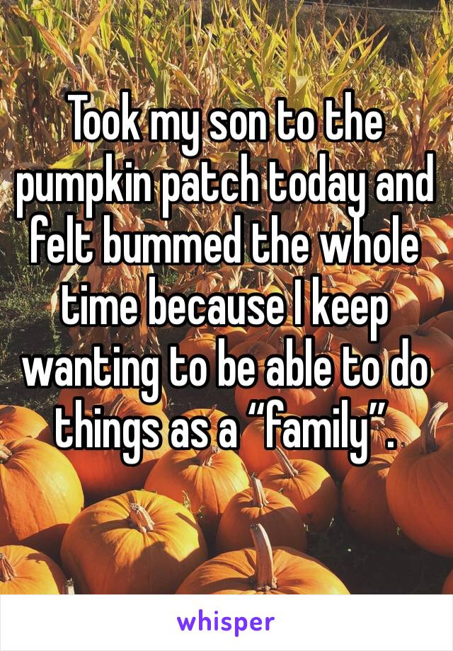 Took my son to the pumpkin patch today and felt bummed the whole time because I keep wanting to be able to do things as a “family”.  