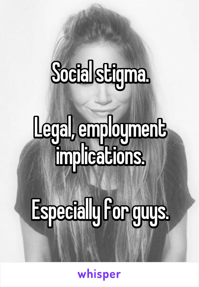 Social stigma.

Legal, employment implications.

Especially for guys.