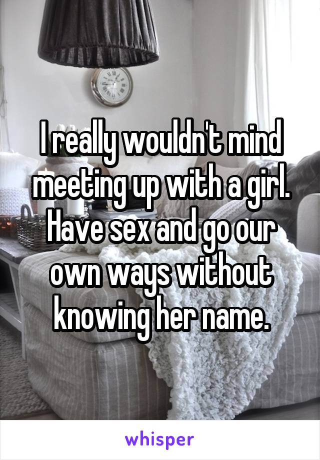 I really wouldn't mind meeting up with a girl. Have sex and go our own ways without knowing her name.