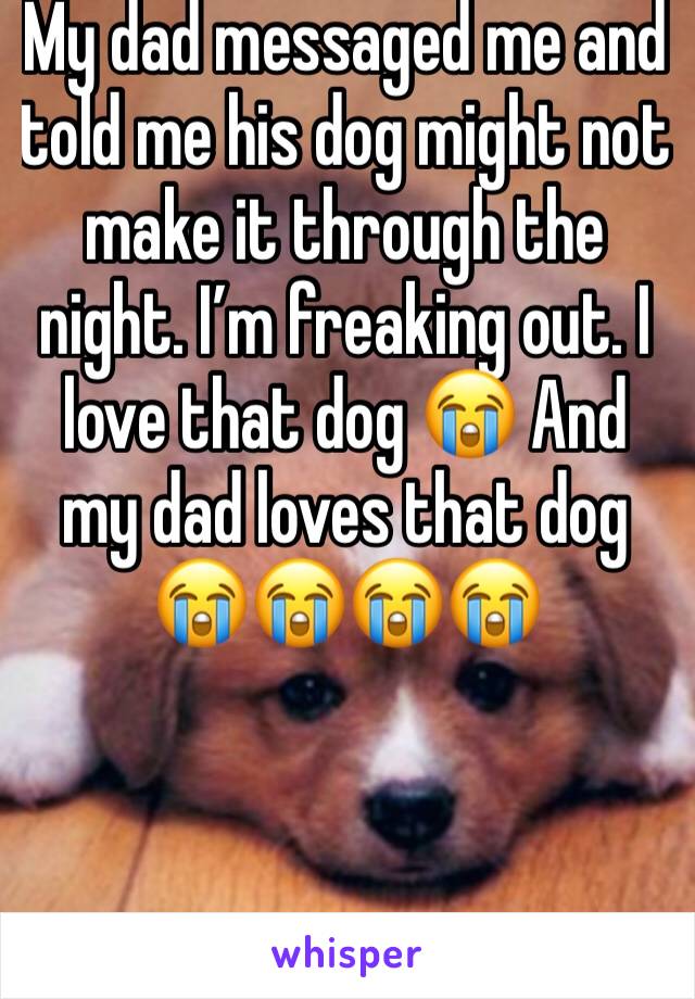 My dad messaged me and told me his dog might not make it through the night. I’m freaking out. I love that dog 😭 And my dad loves that dog 😭😭😭😭