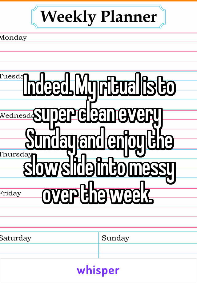 Indeed. My ritual is to super clean every  Sunday and enjoy the slow slide into messy over the week. 