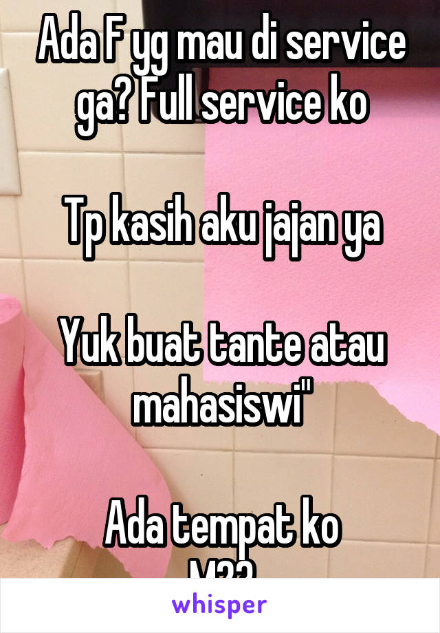 Ada F yg mau di service ga? Full service ko

Tp kasih aku jajan ya

Yuk buat tante atau mahasiswi"

Ada tempat ko
M23