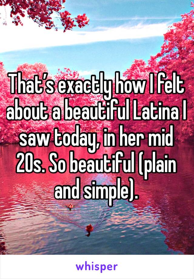 That’s exactly how I felt about a beautiful Latina I saw today, in her mid 20s. So beautiful (plain and simple).
