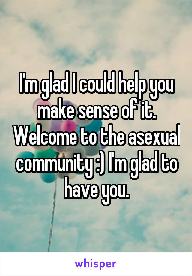 I'm glad I could help you make sense of it. Welcome to the asexual community :) I'm glad to have you.
