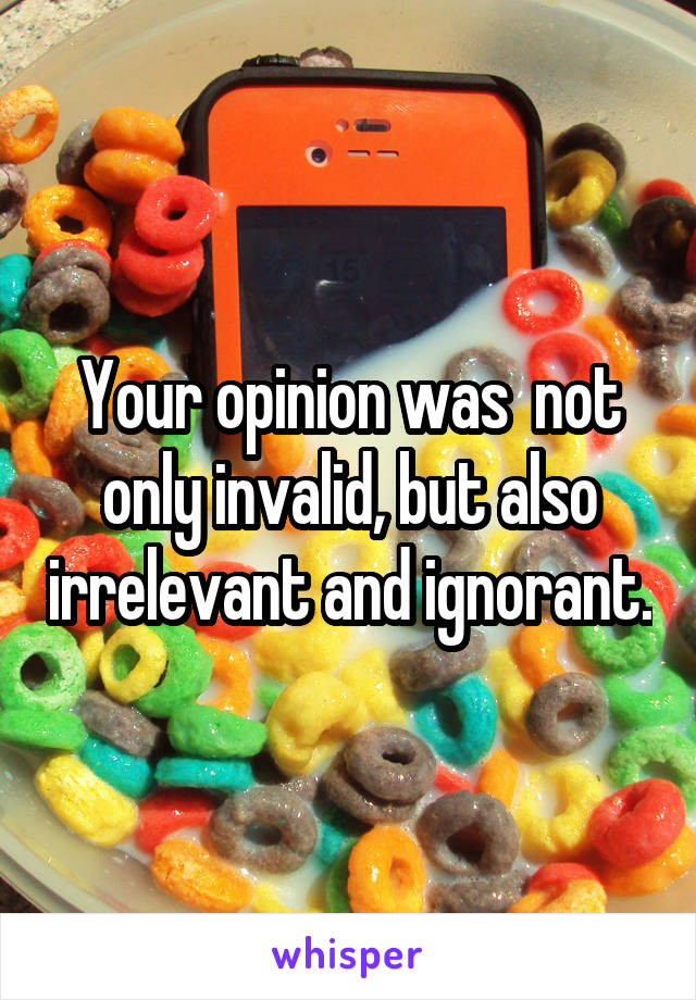 Your opinion was  not only invalid, but also irrelevant and ignorant.